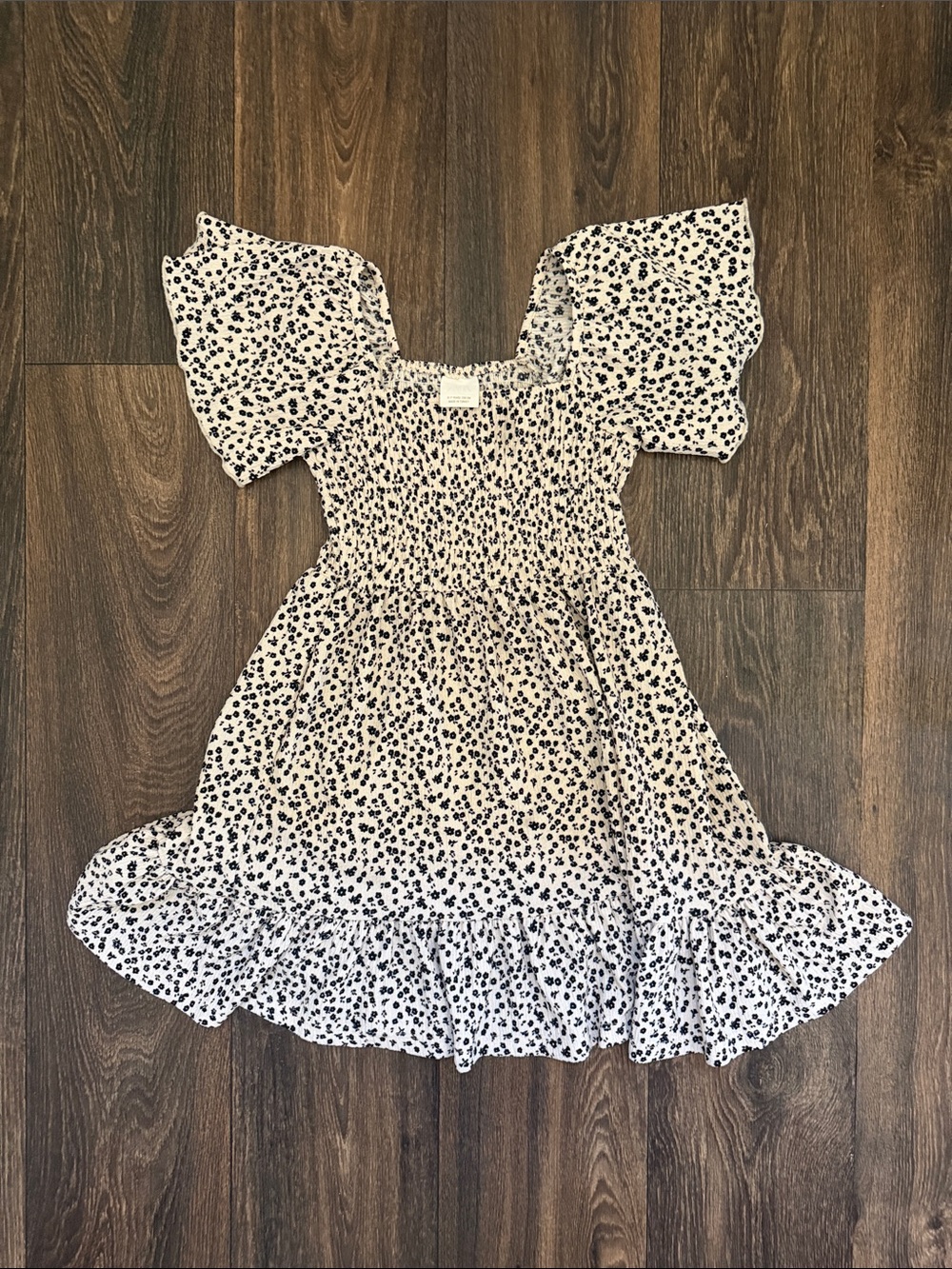 Zara Cream Dress with Black Spot Print and Flutter Sleeves